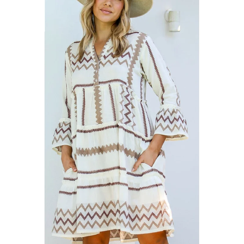 Dress Mediterranean - White & Latte Striped unclassified dresses