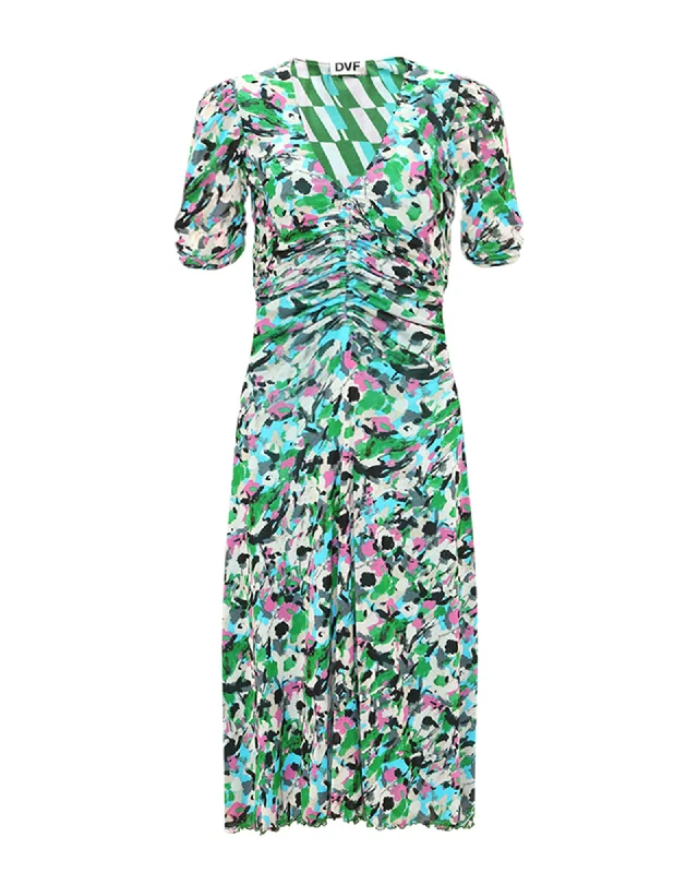 DVF KOREN REVERSIBLE DRESS | FLOWER BED/ARTA GEO GREEN Elegant evening unclassified dresses