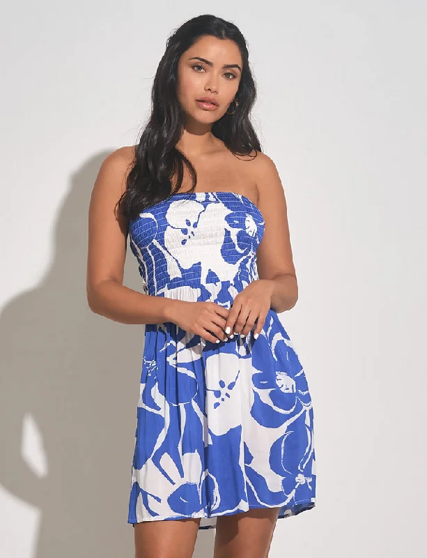 ELAN SP24 Dress Strapless Smock IN BLUE HIBISCUS Beach unclassified dresses