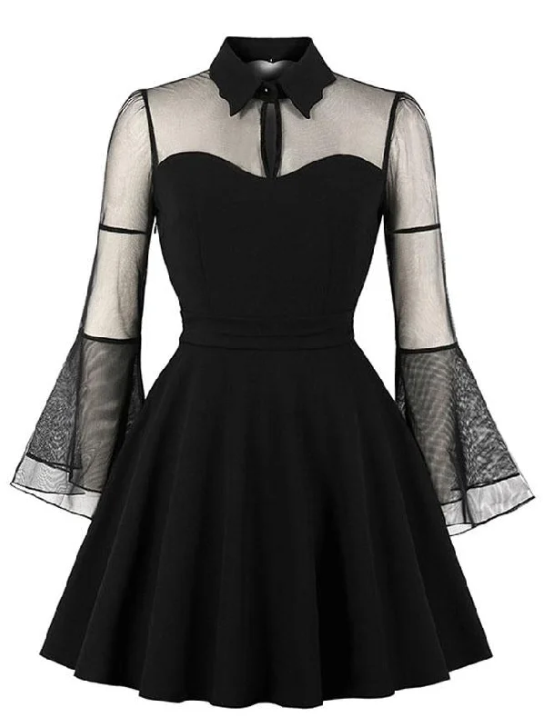 Gothic Black See-through Flare Sleeves Halloween Vampire Dress For Women Spring unclassified dresses