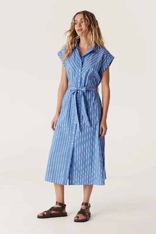 Felicity Stripe Poplin Dress - Blue Stripe Affordable unclassified dresses