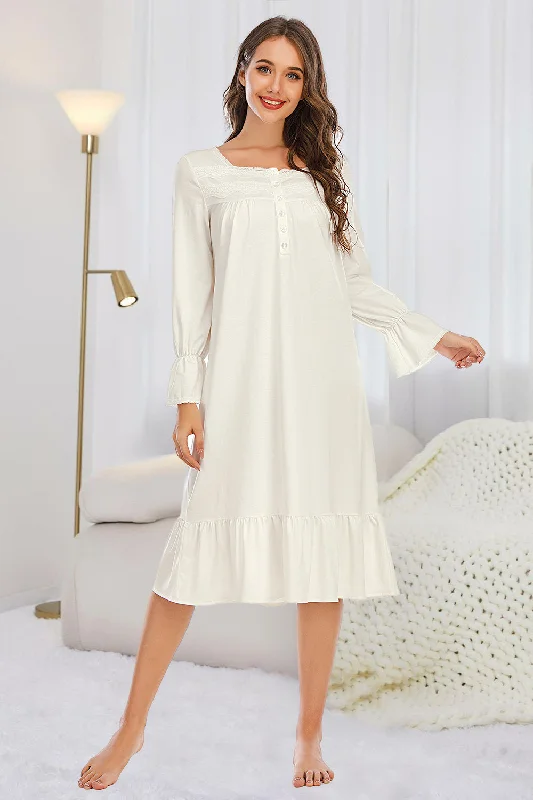 Flounce Sleeve Ruffle Hem Night Dress Breathable unclassified dresses