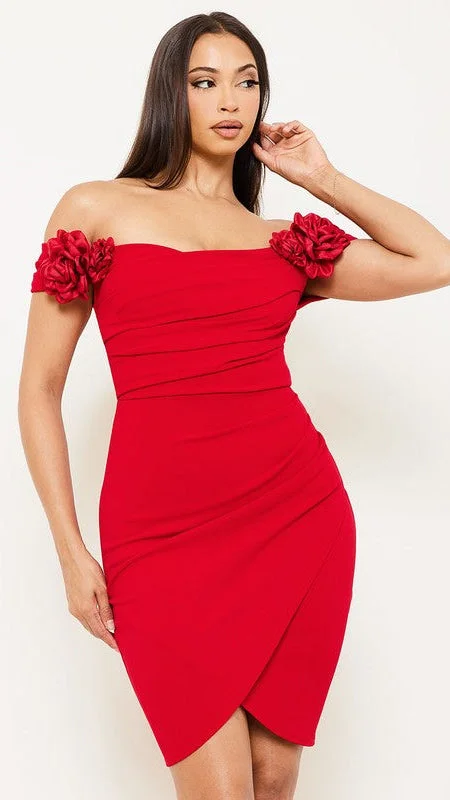 Flower Off Shoulder Red Dress Trendy new unclassified dresses