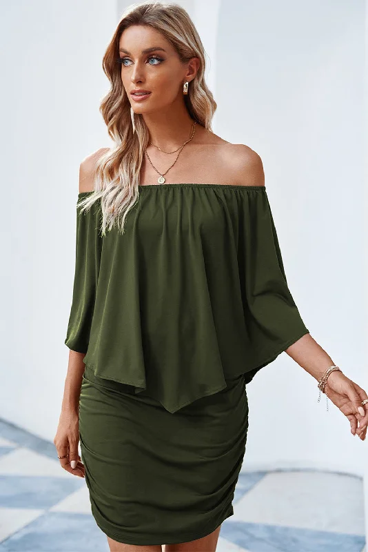 Full Size Off-Shoulder Layered Dress Cotton unclassified dresses