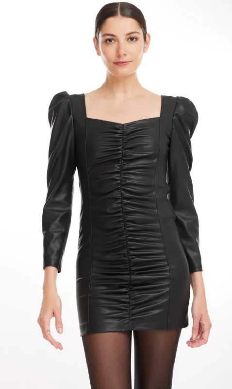 Generation Love - Estelle Vegan Leather Ruched Dress - Black Backless unclassified dresses