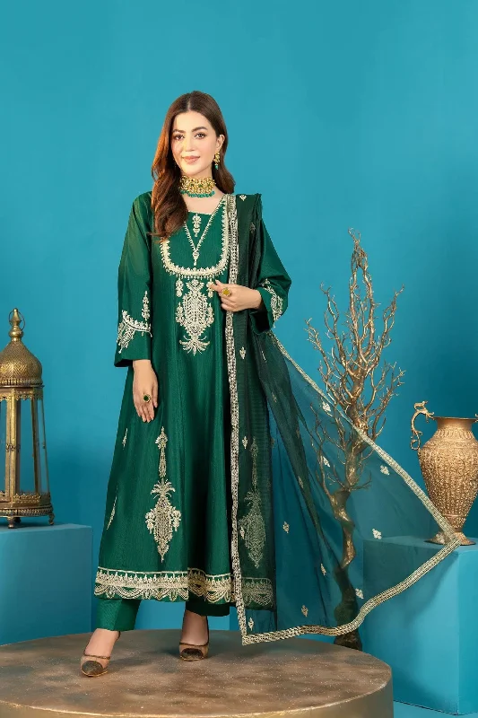 Green 3pc Katan Frock Suit Earthy tone unclassified dresses