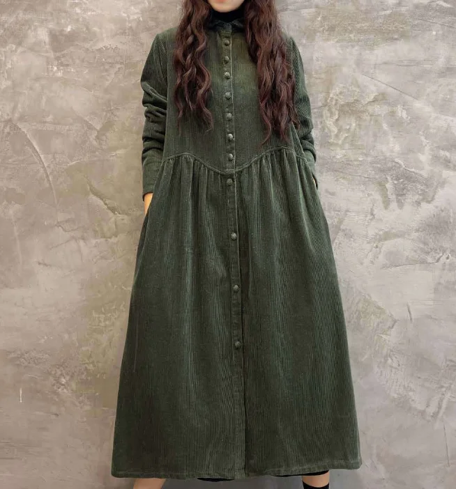 Green Buttons Dresses Loose Winter Autumn Dresses Casual Women Dresses ZRL97213 Plus size unclassified dresses