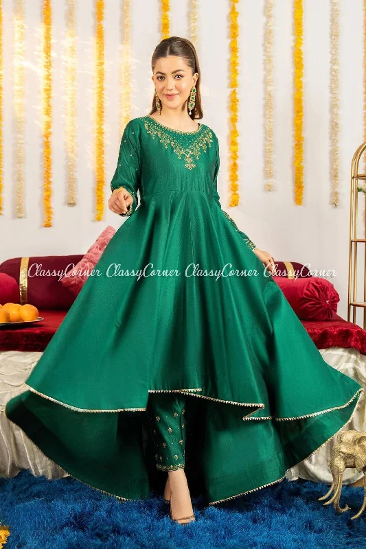 Green Golden Katan Embroidered Frock Pastel unclassified dresses