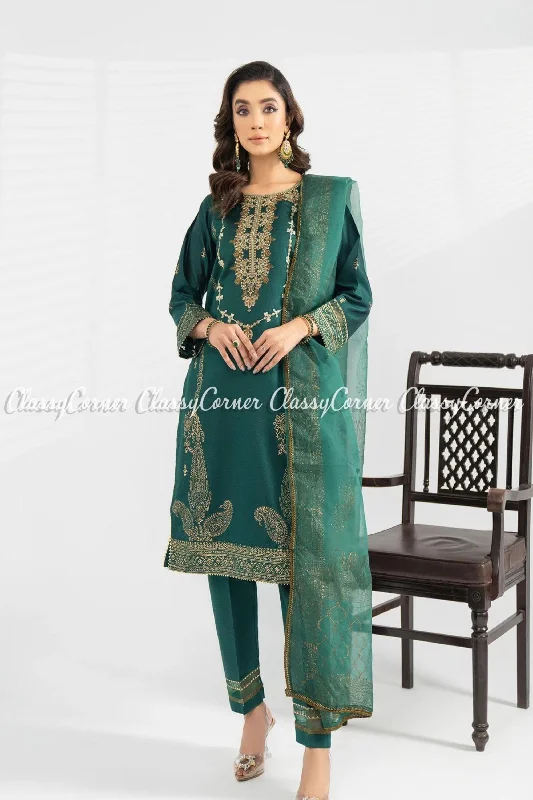 Green Golden Pakistani Readymade Salwar Kameez Chic unclassified dresses