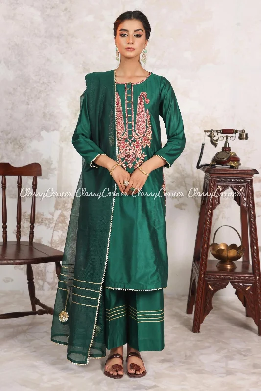 Green Pink Katan Embroidered 3pc Suit Winter unclassified dresses