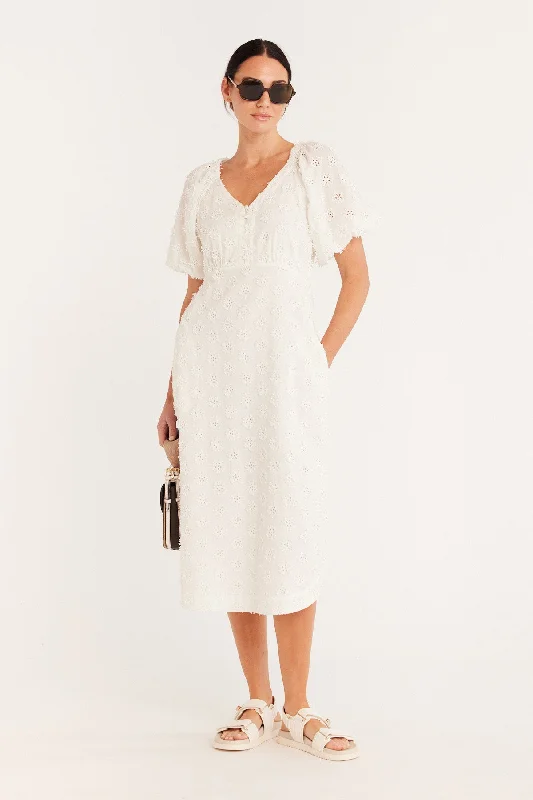 Havana Embroidered Dress - White Ruched unclassified dresses