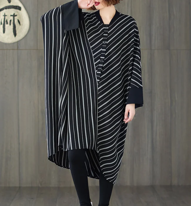 Irregular Black Stripe Loose Fall Dresses Casual Women Dresses SSM97213 Monochrome unclassified dresses