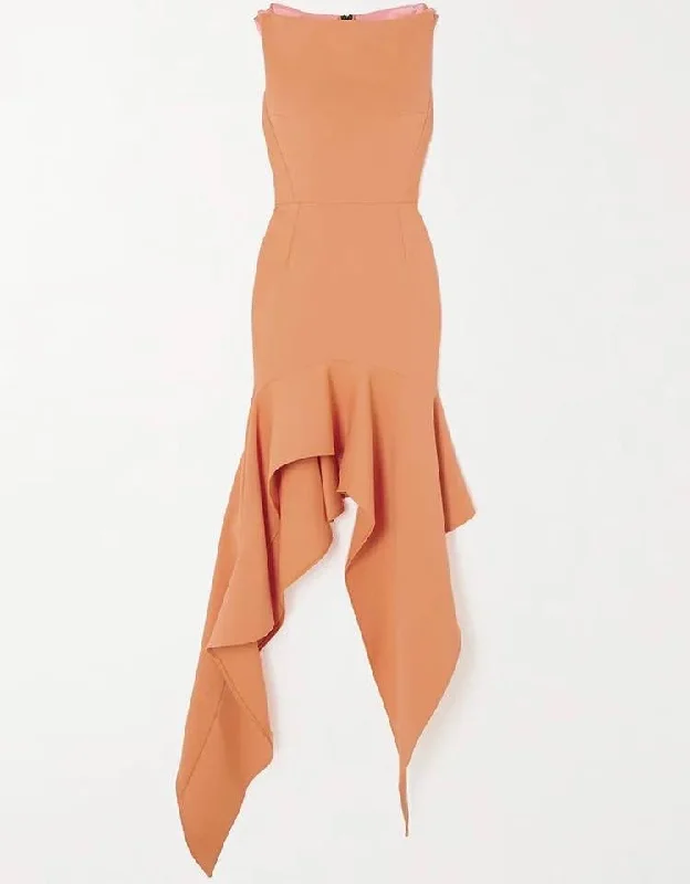 Irregular Flared Hem Dress In Orange Denim unclassified dresses