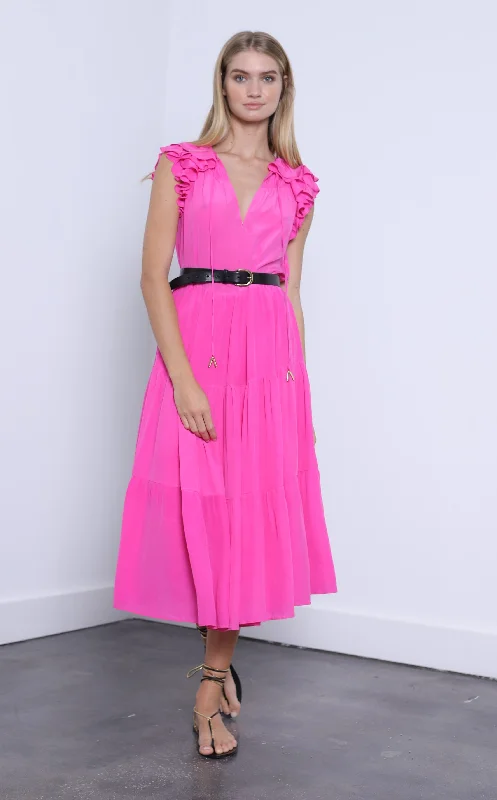 Karina Grimaldi - Sabrina Dress - Neon Pink Embroidered unclassified dresses