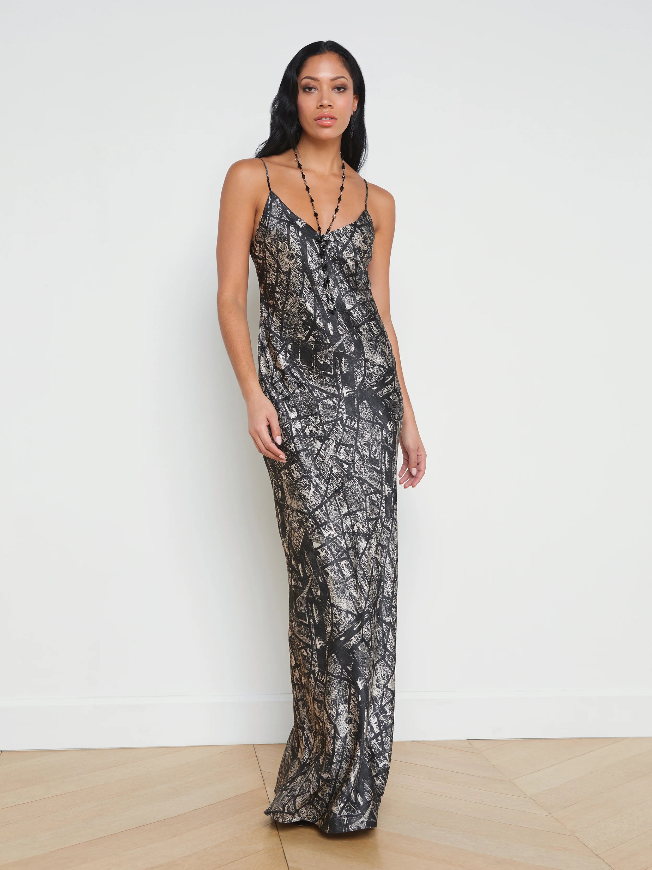 L’agence - Serita Silk Slip Dress - Black/Ecru Map of Paris Best-selling unclassified dresses