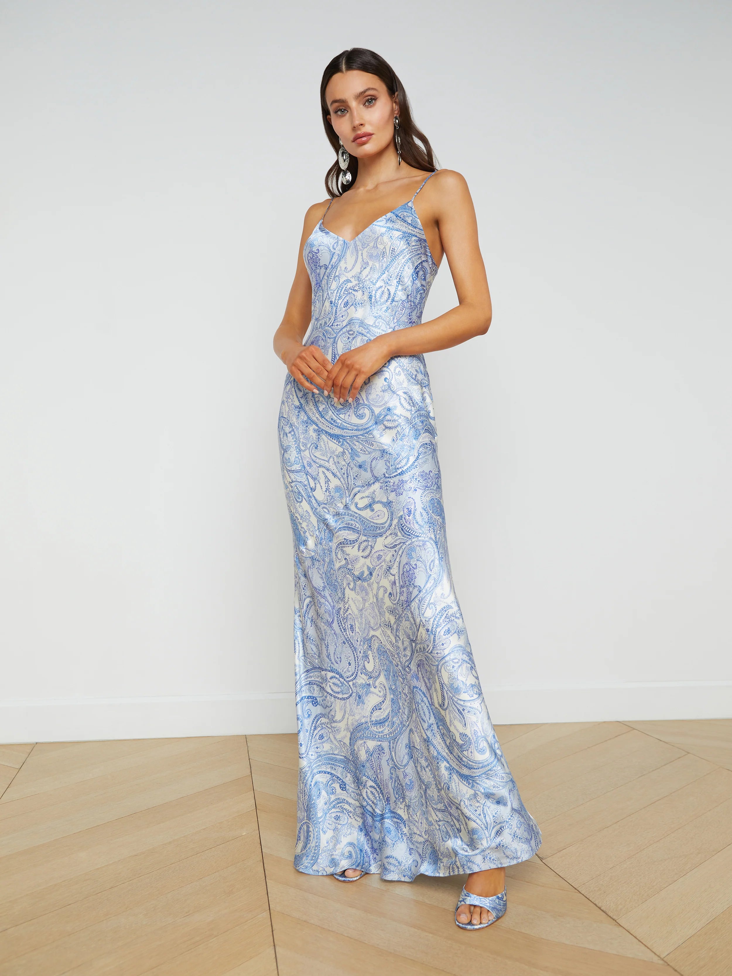 L’agence - Serita Silk Slip Dress - Ivory/Blue Decorated Paisley Cocktail unclassified dresses