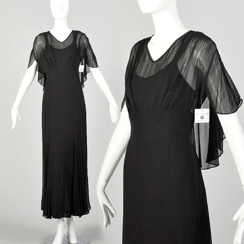 Large 1930s Little Black Dress 2pc Bias Cut Formal Evening Sheer Art Deco Ensemble Festival unclassified dresses