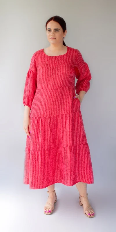 Raspberry color linen dress Y2K unclassified dresses