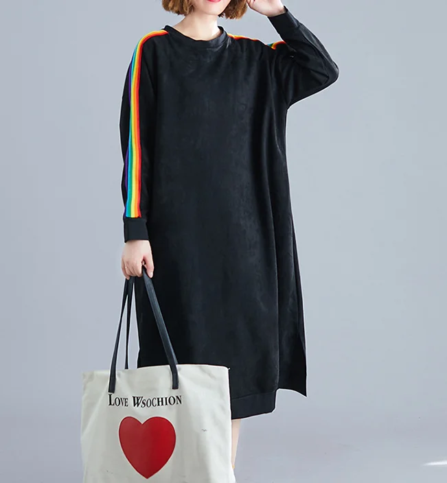 Black Stripe Loose Fall Dresses Casual Women Dresses SSM97213 Winter unclassified dresses