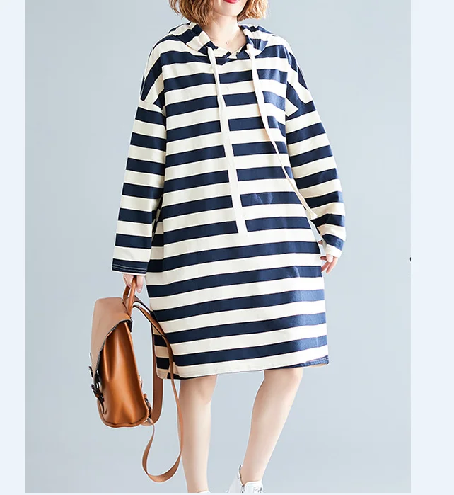 Stripe Hooded Loose Fall Dresses Casual Women Dresses SSM97213 Tiered unclassified dresses