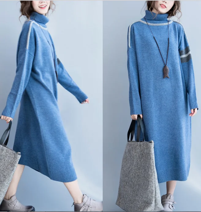 Loose Fall High Collar Knit Dresses Casual Women Dresses SSM97213 Minimalist unclassified dresses