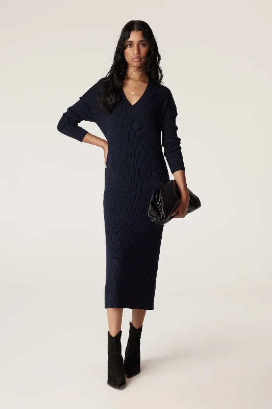 Merino V Rib Dress - Ink Navy Beach unclassified dresses