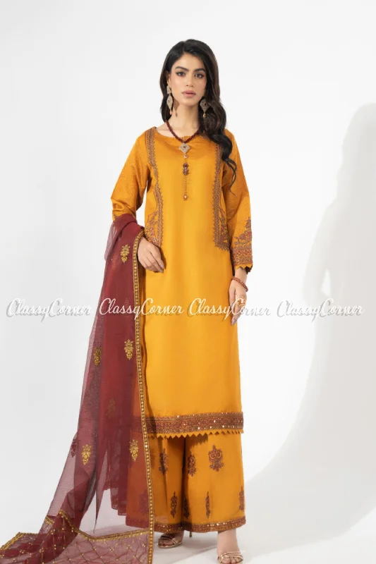 Mustard Katan Embroidered Readymade Salwar Kameez Long unclassified dresses