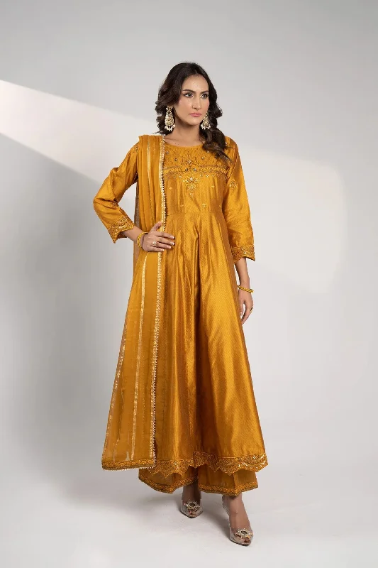 Mustard Katan Readymade Sharara Frock Earthy tone unclassified dresses