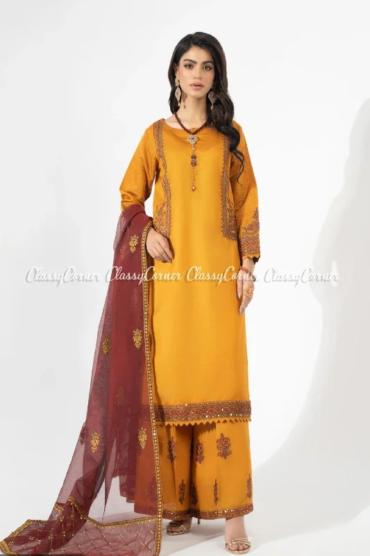 Mustard Maroon Katan Embroidered Readymade Suit Wedding guest unclassified dresses