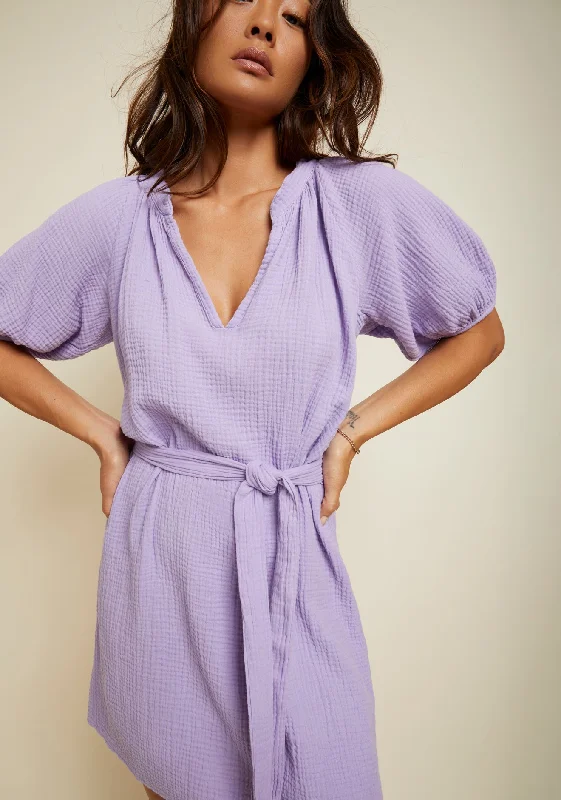 Nation LTD - Finley Belted Easy Dress - Lavender Fields Silk unclassified dresses