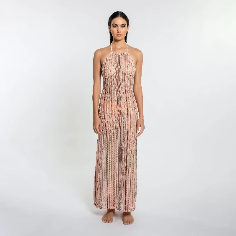 Peixoto - Harley Halter Dress - Sand Crochet Corset unclassified dresses