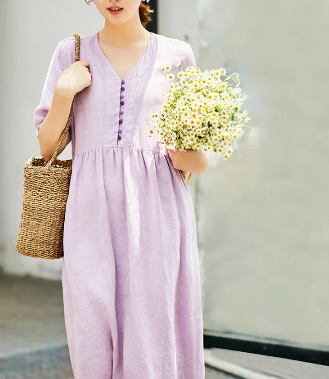 Pink Women Dresses, Soft Summer Linen Women Dresses 7115 Winter unclassified dresses