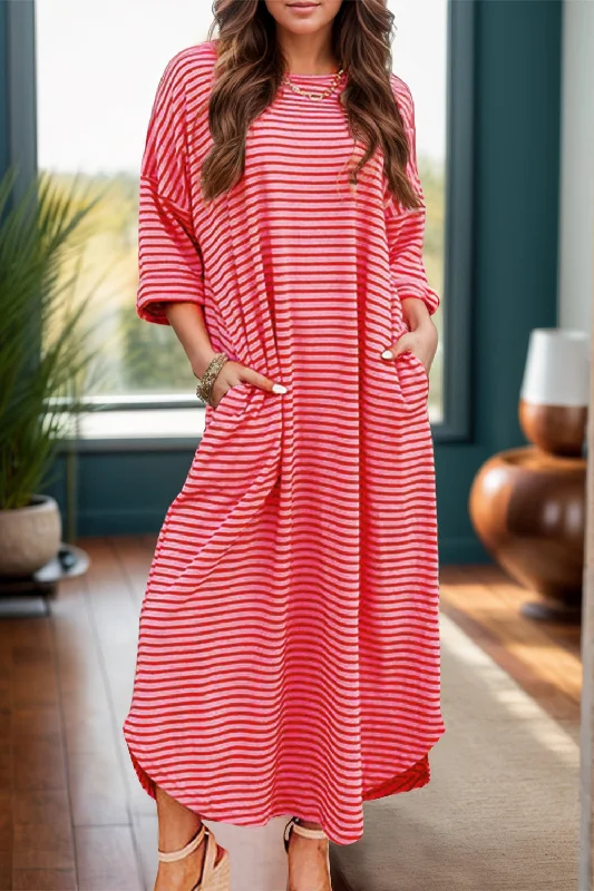 Pocketed Striped Half Sleeve Tee Dress Silk unclassified dresses