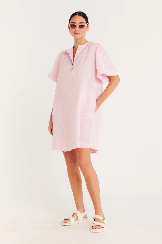 Pure Linen Dress - Pink Backless unclassified dresses