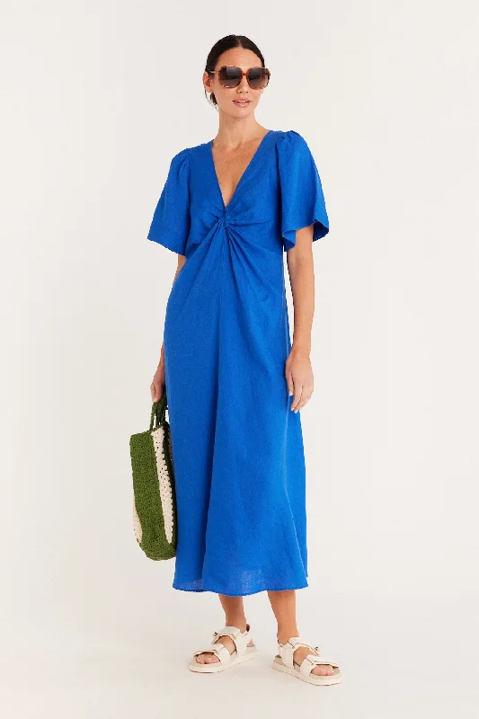 Pure Linen Twist Dress - Cobalt Blue Silk unclassified dresses