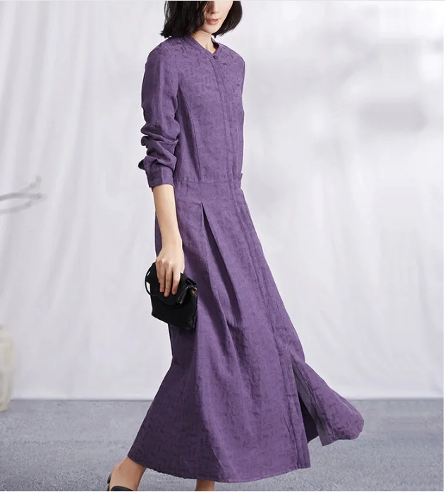 Purple Jacquard Autumn linen Women Dresses Casual Women Dress SSM97215 Gothic unclassified dresses