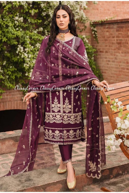 Purple Pakistani Formal Shalwar Kameez Holiday unclassified dresses