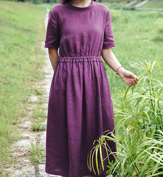 Purple Women Dresses Casual Summer Linen Women Dresses SJ97215 Bold pattern unclassified dresses