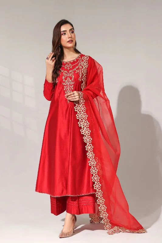 Red Formal Wear Katan Suit Smocked unclassified dresses