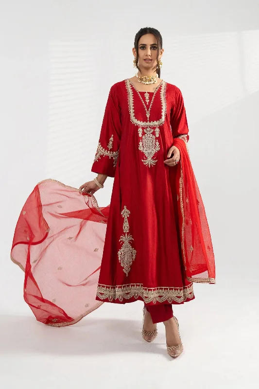 Red Golden Katan Frock Suit Satin unclassified dresses