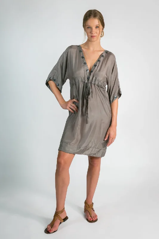 Women's Silk Beaded Caftan Dress In  Taupe | Rendezvous Sequin unclassified dresses