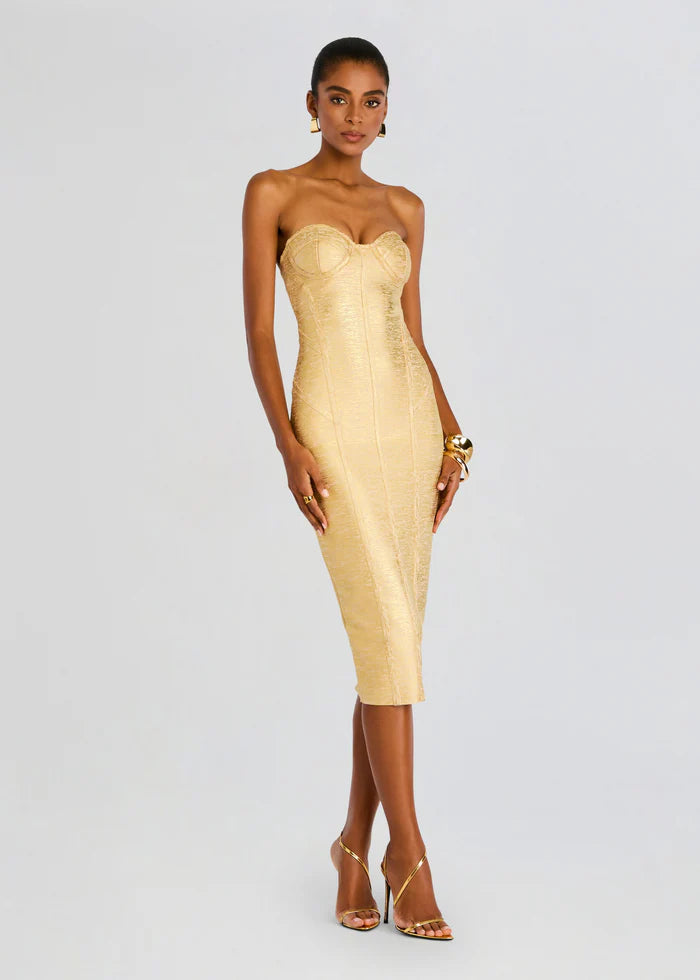 Retrofete - Charlize Coated Knit Dress - Gold Street style unclassified dresses