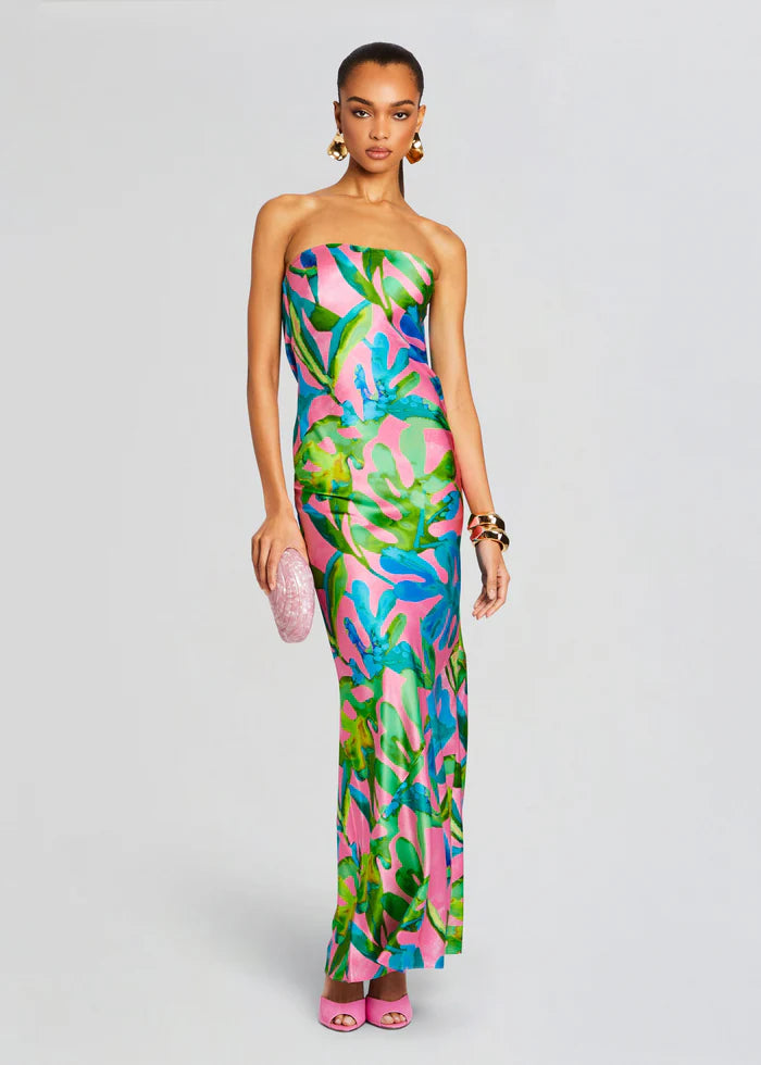 Retrofete - Keaton Silk Dress - Jade Tropical Leaf Metallic unclassified dresses