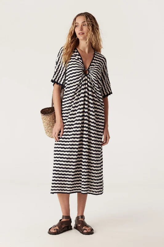 Riviera Knit Dress - Navy Stripe Silk unclassified dresses