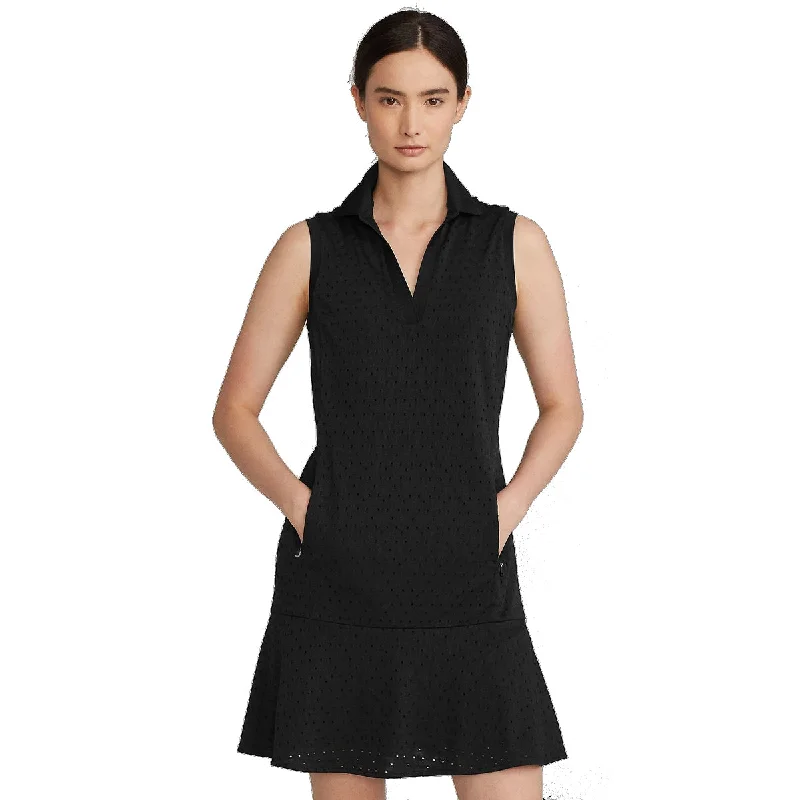 RLX Ralph Lauren V-Neck Eyelet Knit Polo Black Womens Golf Dress Petite unclassified dresses