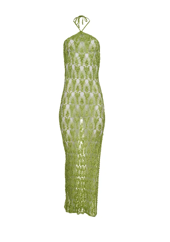 Ser.o.ya - Ponce Crochet Halter Dress - Lime Gothic unclassified dresses