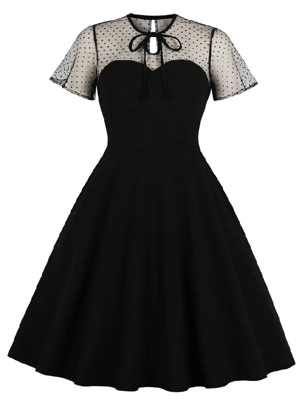 Sheer Mesh Heart-Shaped Bodice High Waist Swing Little Black Dress Chiffon unclassified dresses