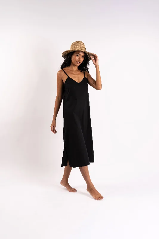 Sienna Slip Dress In Black With Adjustable Straps and Side Slits Elegant unclassified dresses