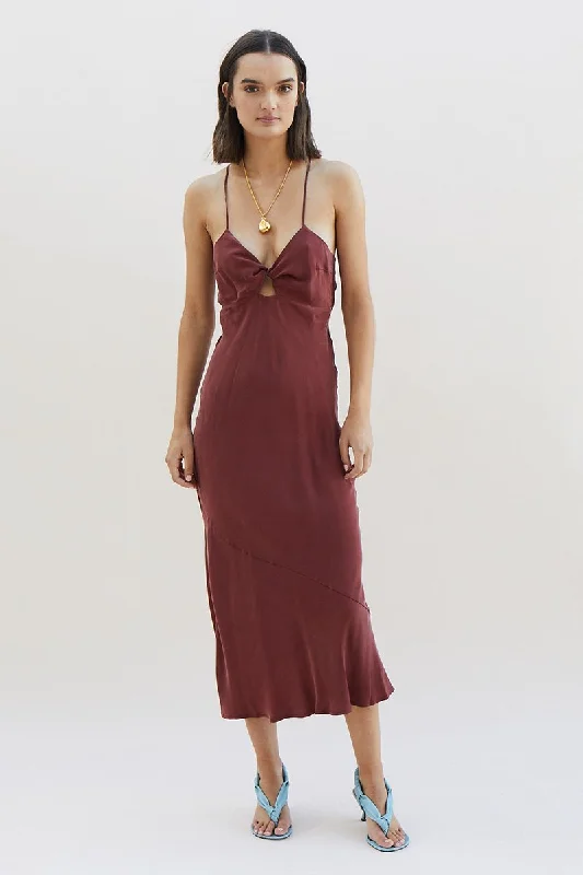 Suboo - Georgia Twist Front Slip Dress - Merlot Velvet unclassified dresses