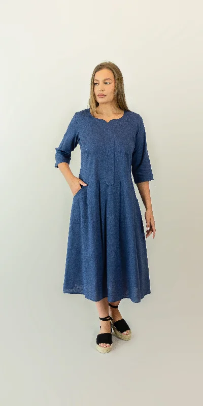 Dark blue linen dress Silk unclassified dresses